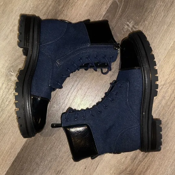 SAM EDELMAN ALEIS LACE UP DENIM BOOTS