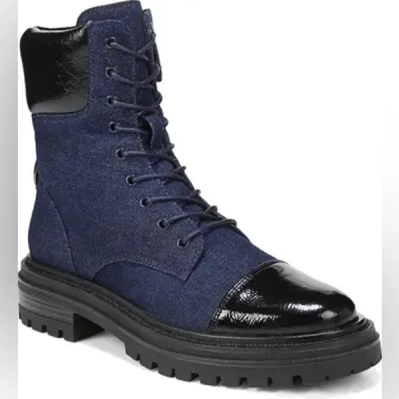 SAM EDELMAN ALEIS LACE UP DENIM BOOTS