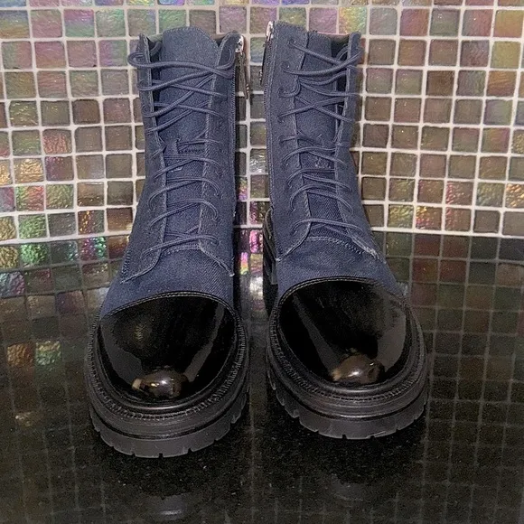 SAM EDELMAN ALEIS LACE UP DENIM BOOTS