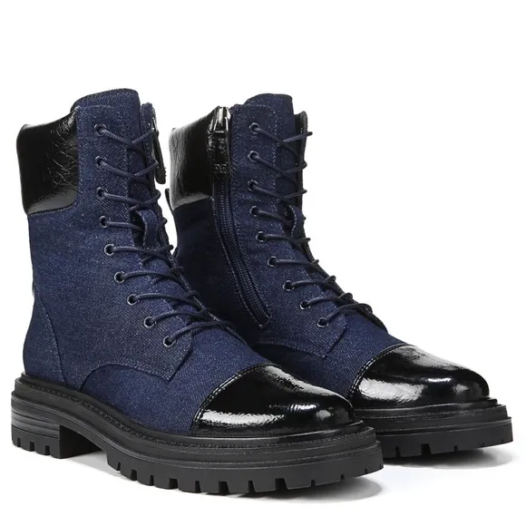 SAM EDELMAN ALEIS LACE UP DENIM BOOTS