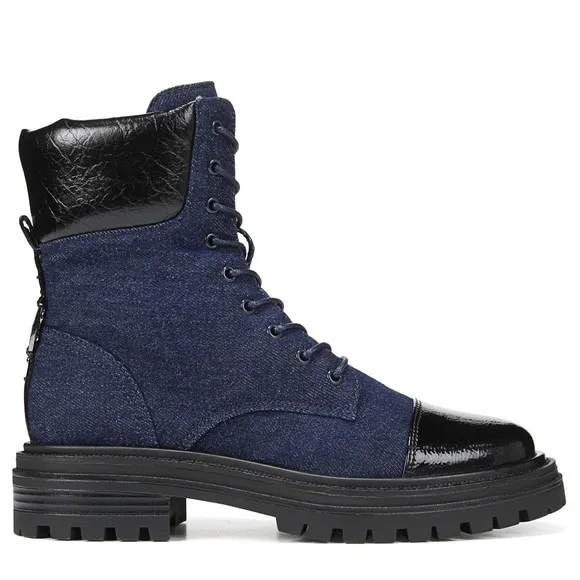 SAM EDELMAN ALEIS LACE UP DENIM BOOTS