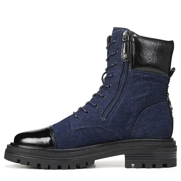 SAM EDELMAN ALEIS LACE UP DENIM BOOTS