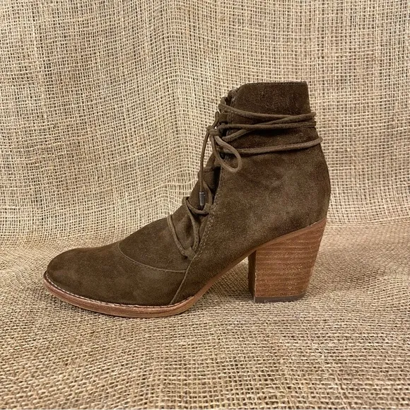 Sam Edelman Boot Booties Millard Brown Suede Ankle Wrap Heeled Size 7.5