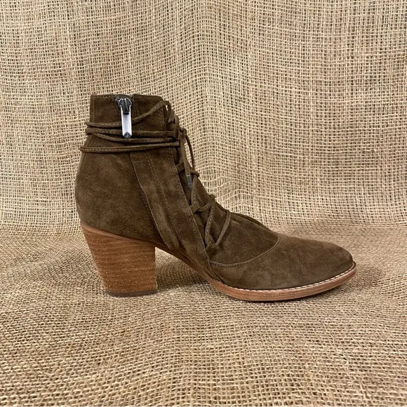 Sam Edelman Boot Booties Millard Brown Suede Ankle Wrap Heeled Size 7.5