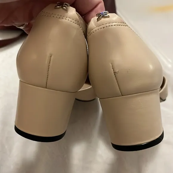 Sam Edelman Cream &amp; Black Two Tone Color Block Kitten Block Heel Slingback Shoes