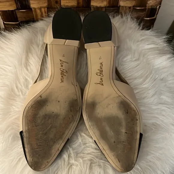 Sam Edelman Cream &amp; Black Two Tone Color Block Kitten Block Heel Slingback Shoes