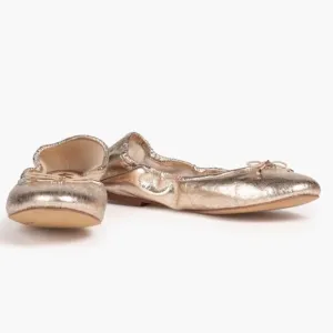 Sam Edelman Felicia Ballet Flats with bow, Gold, Size 5.5 Round Toe Slip On, New