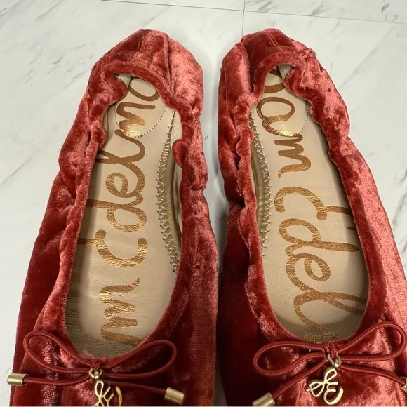 Sam Edelman Felicia Red Crushed Velvet Ballet Flat 7 1/2 M