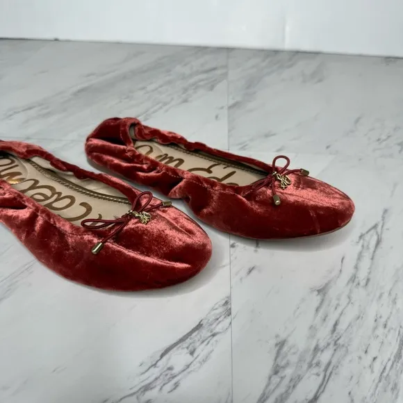 Sam Edelman Felicia Red Crushed Velvet Ballet Flat 7 1/2 M