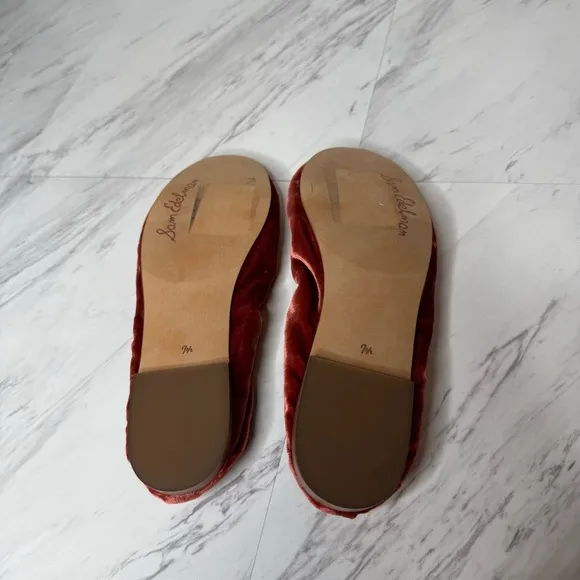Sam Edelman Felicia Red Crushed Velvet Ballet Flat 7 1/2 M