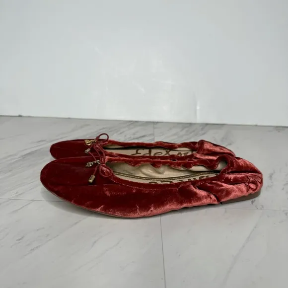 Sam Edelman Felicia Red Crushed Velvet Ballet Flat 7 1/2 M