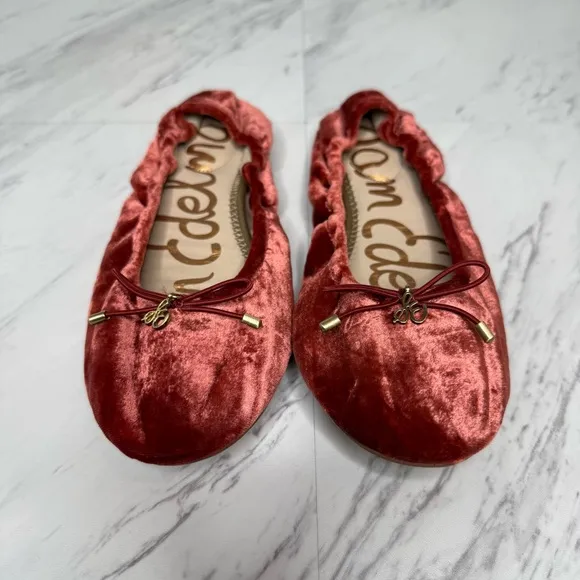 Sam Edelman Felicia Red Crushed Velvet Ballet Flat 7 1/2 M