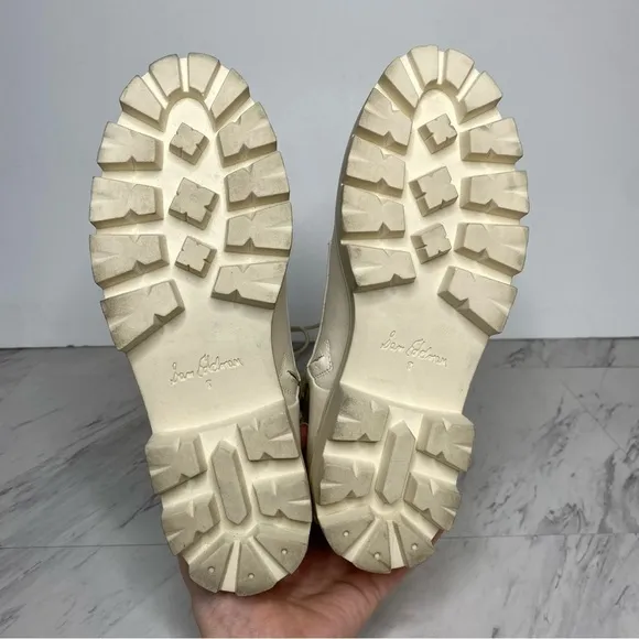 Sam Edelman Garret Modern Ivory Leather Lace Up Combat Boot 8M