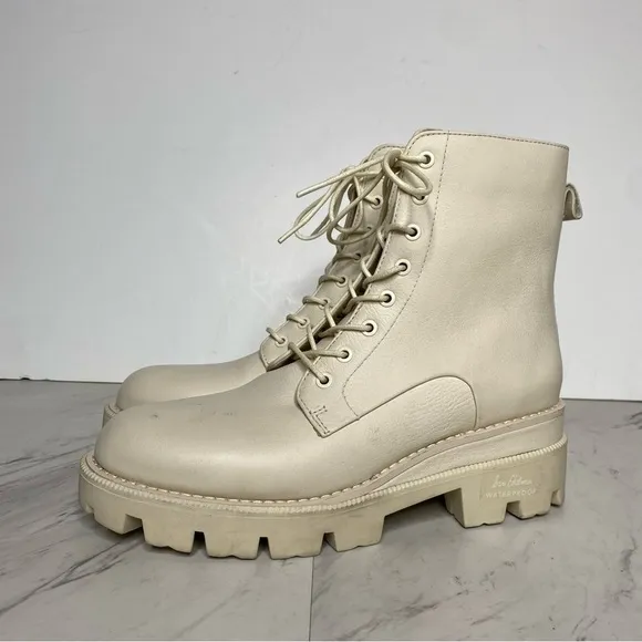 Sam Edelman Garret Modern Ivory Leather Lace Up Combat Boot 8M