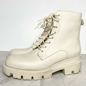 Sam Edelman Garret Modern Ivory Leather Lace Up Combat Boot 8M
