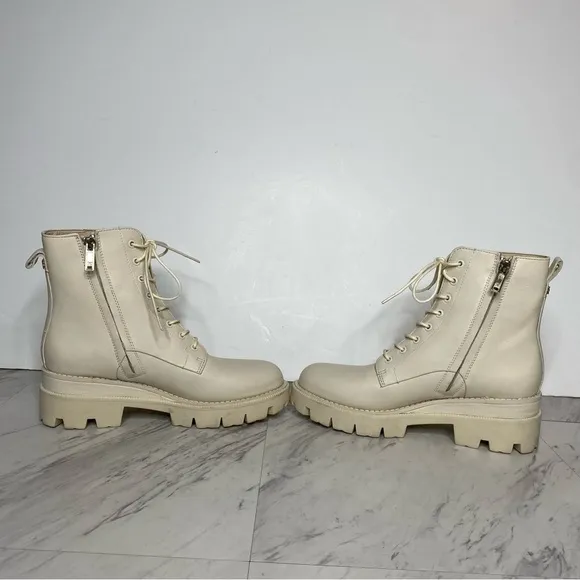 Sam Edelman Garret Modern Ivory Leather Lace Up Combat Boot 8M