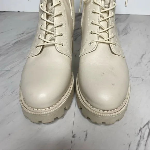 Sam Edelman Garret Modern Ivory Leather Lace Up Combat Boot 8M