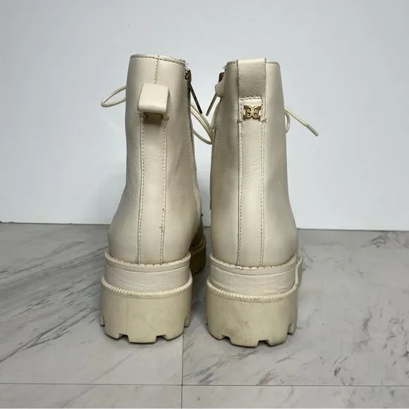 Sam Edelman Garret Modern Ivory Leather Lace Up Combat Boot 8M