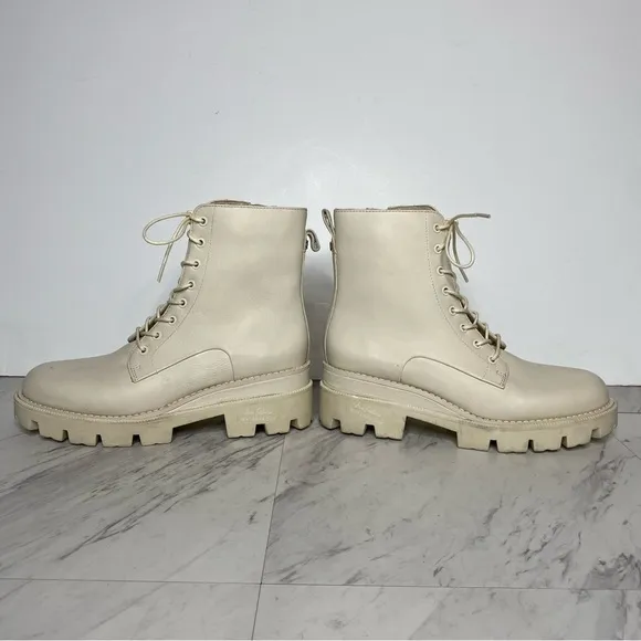 Sam Edelman Garret Modern Ivory Leather Lace Up Combat Boot 8M