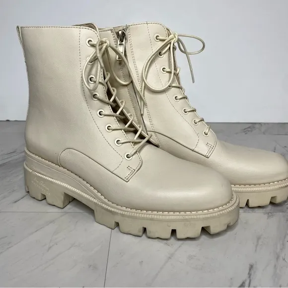 Sam Edelman Garret Modern Ivory Leather Lace Up Combat Boot 8M