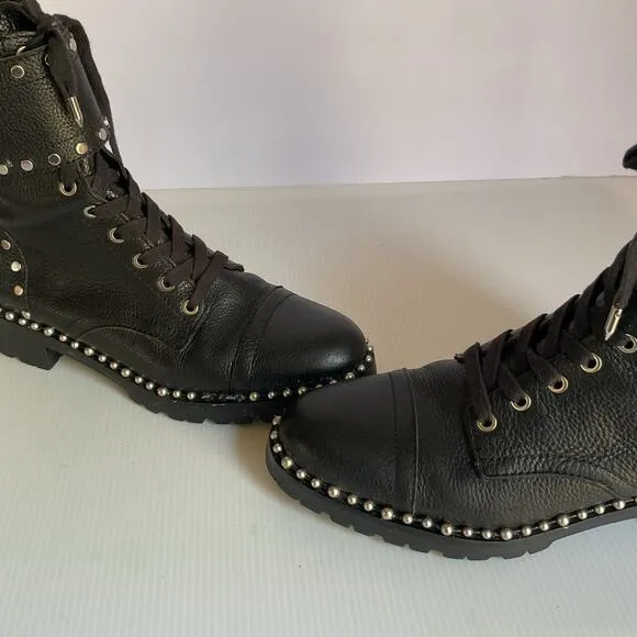 Sam Edelman Jennifer Studded Combat Boots Black Leather Size 7.5 Moto Lace-Up