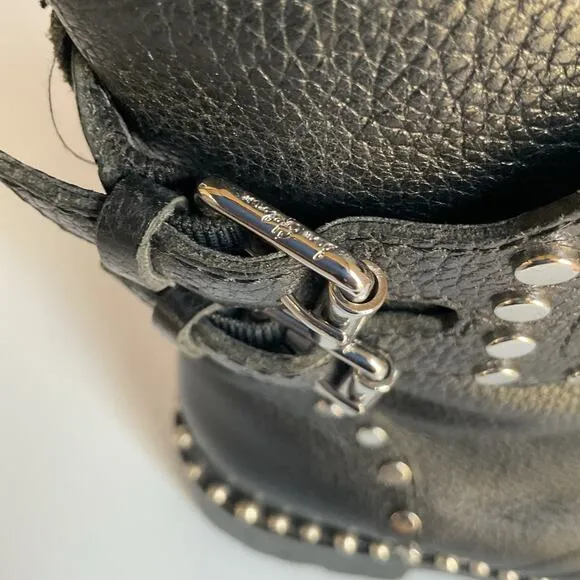 Sam Edelman Jennifer Studded Combat Boots Black Leather Size 7.5 Moto Lace-Up