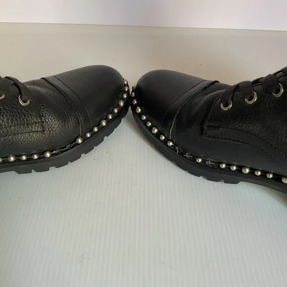 Sam Edelman Jennifer Studded Combat Boots Black Leather Size 7.5 Moto Lace-Up