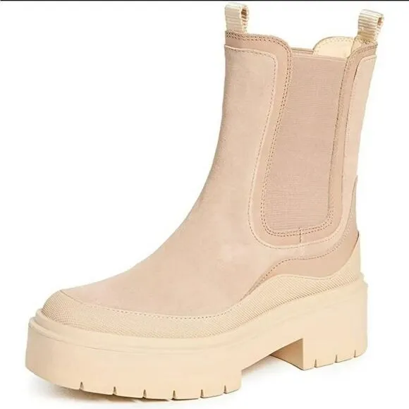 Sam Edelman Lulia Sesame Chunky Heel Closed Toe Pull On Ankle Combat Boots, 9.5