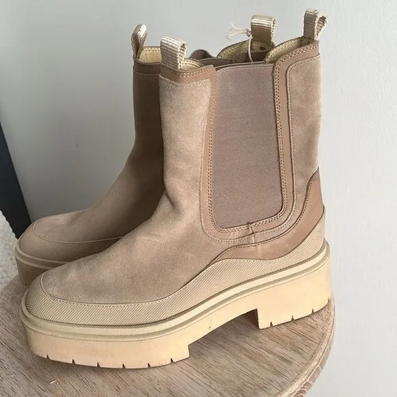 Sam Edelman Lulia Sesame Chunky Heel Closed Toe Pull On Ankle Combat Boots, 9.5