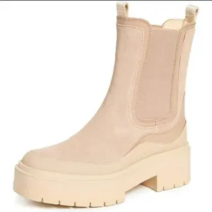 Sam Edelman Lulia Sesame Chunky Heel Closed Toe Pull On Ankle Combat Boots, 9.5
