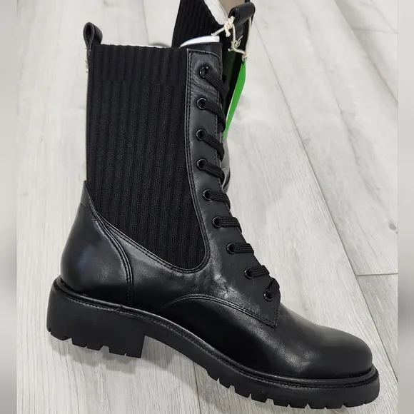 Sam Edelman Lydell Black/Bally Premium Leather Combat Boots H3912M3001.