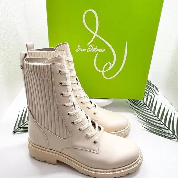 Sam Edelman Lydell Women's Ivory Leather Lace Up Combat Boots Size 9M NWB