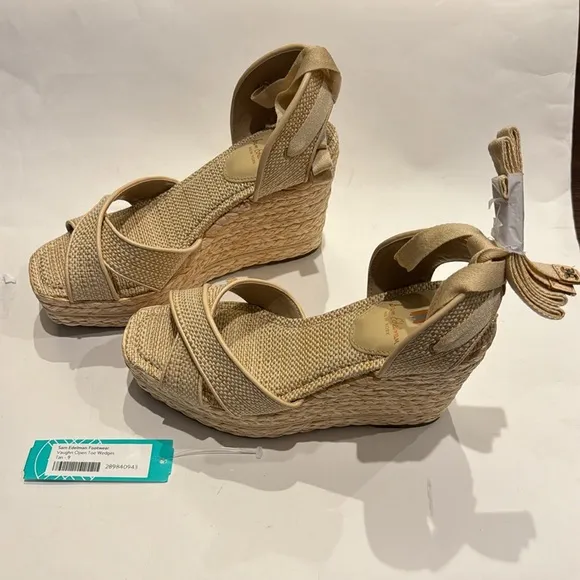 Sam Edelman NWT Vaughn Open Toe Wedges in a Tan color.