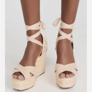 Sam Edelman NWT Vaughn Open Toe Wedges in a Tan color.