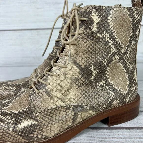 Sam Edelman Snakeprint Nina Combat Lace Up Boots Size 8.5
