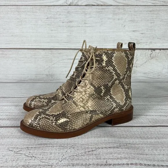 Sam Edelman Snakeprint Nina Combat Lace Up Boots Size 8.5