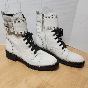 Sam Edelman Studded White Leather Jennifer Combat Boots womens size 8.5M