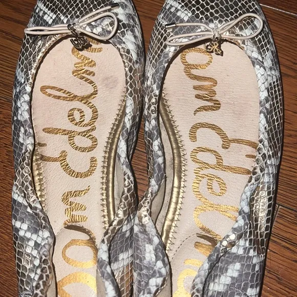 SAM EDELMAN Womens Beige Animal Print Snake  Felicia Leather Ballet Flats