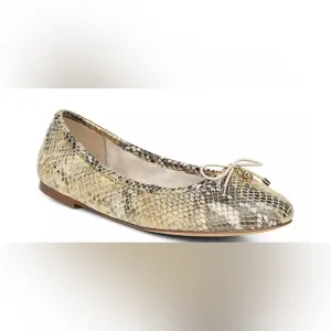 SAM EDELMAN Womens Beige Animal Print Snake  Felicia Leather Ballet Flats