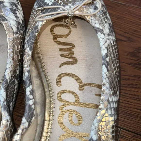 SAM EDELMAN Womens Beige Animal Print Snake  Felicia Leather Ballet Flats