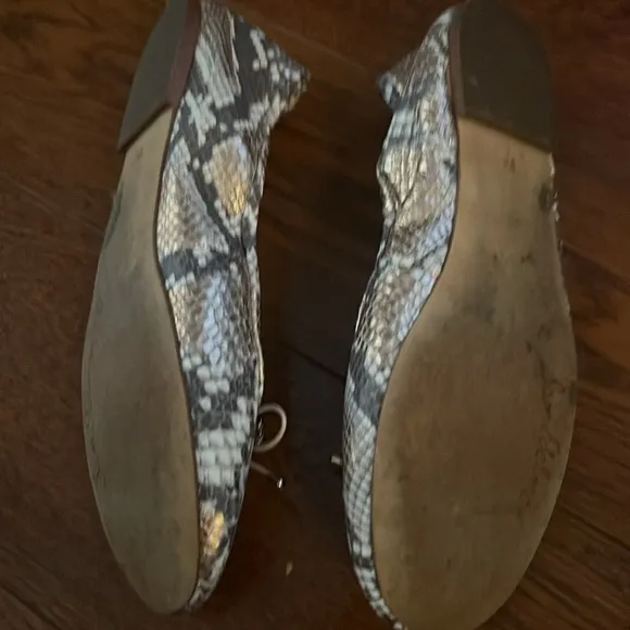 SAM EDELMAN Womens Beige Animal Print Snake  Felicia Leather Ballet Flats