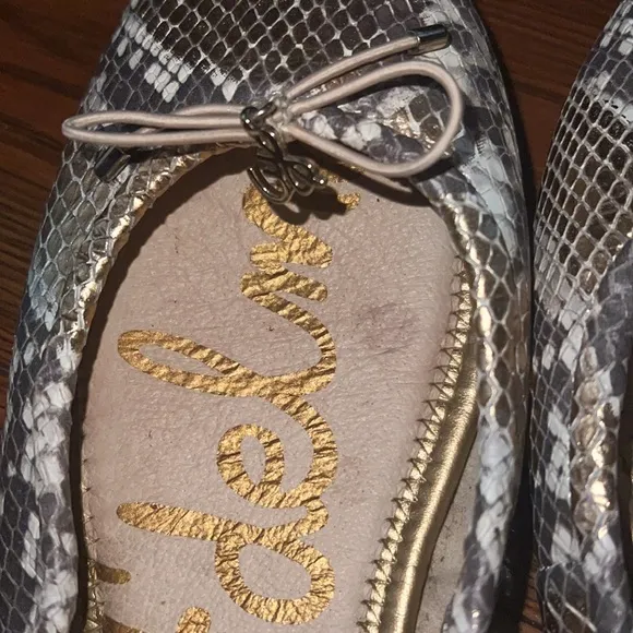 SAM EDELMAN Womens Beige Animal Print Snake  Felicia Leather Ballet Flats