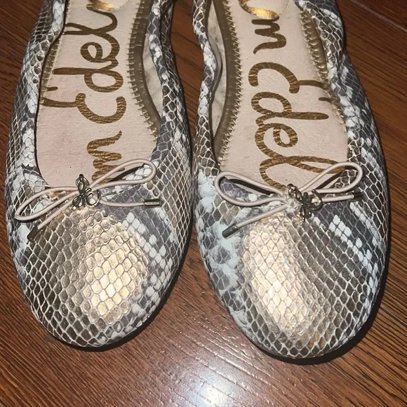 SAM EDELMAN Womens Beige Animal Print Snake  Felicia Leather Ballet Flats