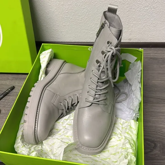 SAM EDELMAN WOMEN'S LUE GRAY COMBAT LACE-UP BOOTS