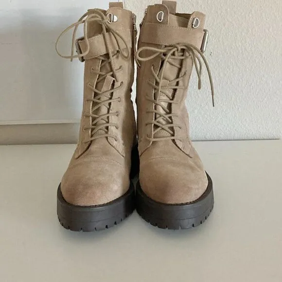 Sam Edelman Junip Suede Lace-Up Combat Boots Tan NWOT size 8.5