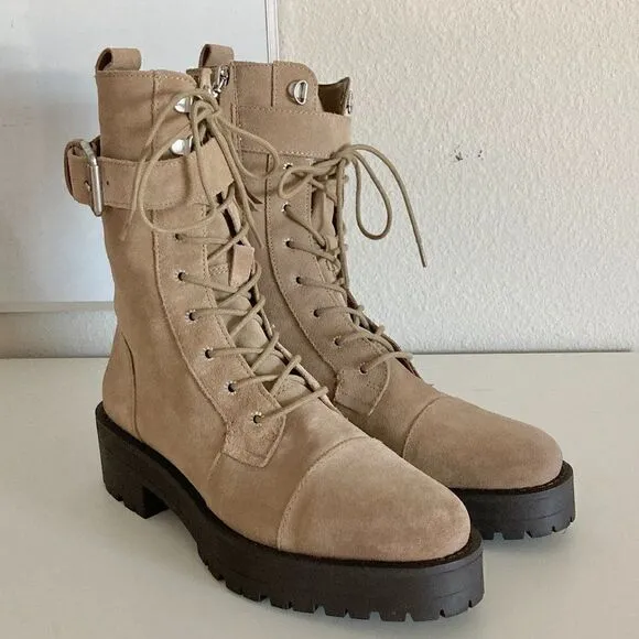 Sam Edelman Junip Suede Lace-Up Combat Boots Tan NWOT size 8.5