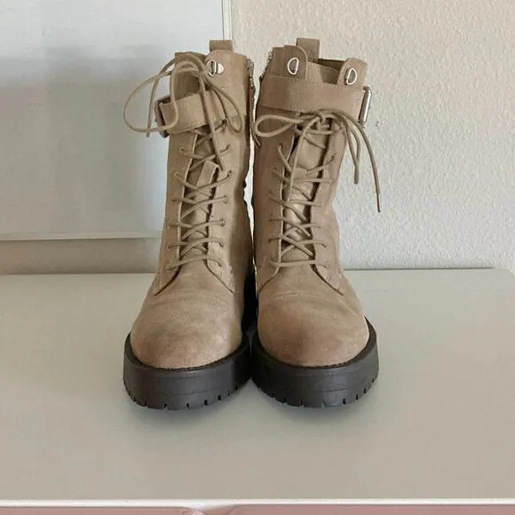 Sam Edelman Junip Suede Lace-Up Combat Boots Tan NWOT size 8.5