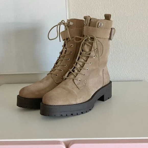 Sam Edelman Junip Suede Lace-Up Combat Boots Tan NWOT size 8.5