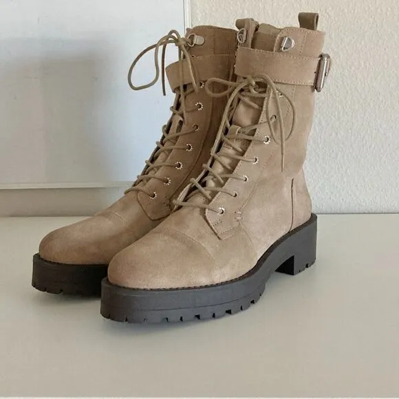 Sam Edelman Junip Suede Lace-Up Combat Boots Tan NWOT size 8.5