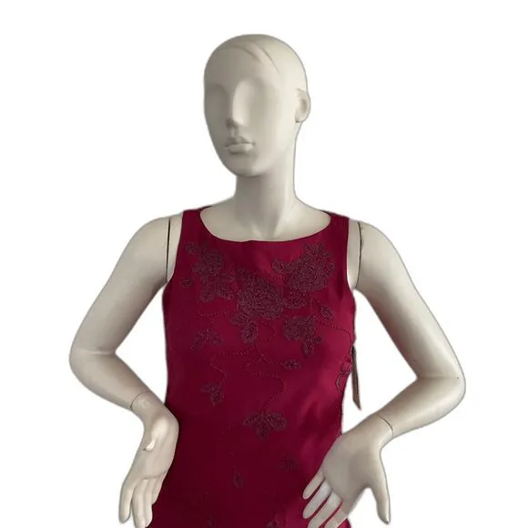 Sangria Dress 8 Burgundy Boat Neck Beaded Classic